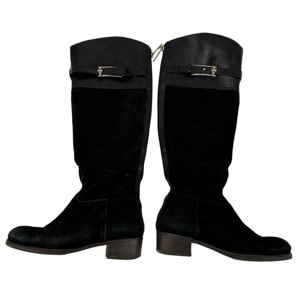 Tory Burch Womens Suede Leather Tall Riding Boot Round Toe Zipper Black Size 6 - Picture 1 of 16